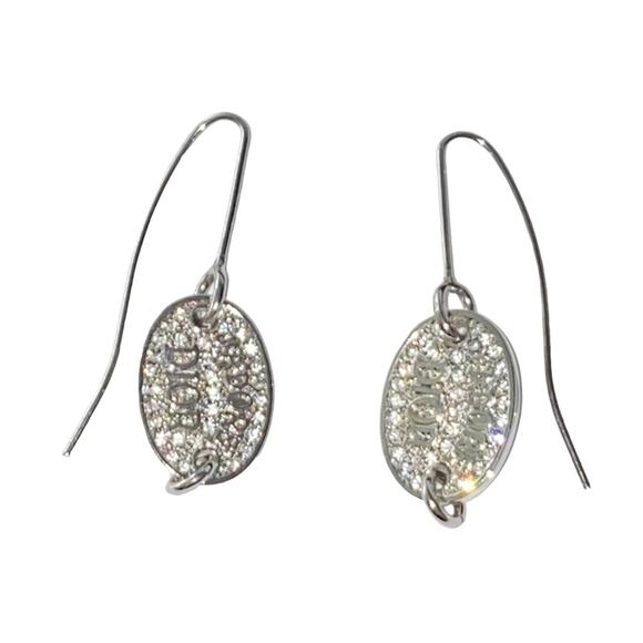 AUTH VTG Christian Dior Silver JADORE DIOR Logo Crystal Rhinestone Hook Earrings - Picture 5 of 15